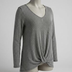 Promise Monochrome Striped Twist Front Long Sleeve Tee